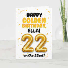 Happy Golden Birthday, 22nd Birthday Card  Kort