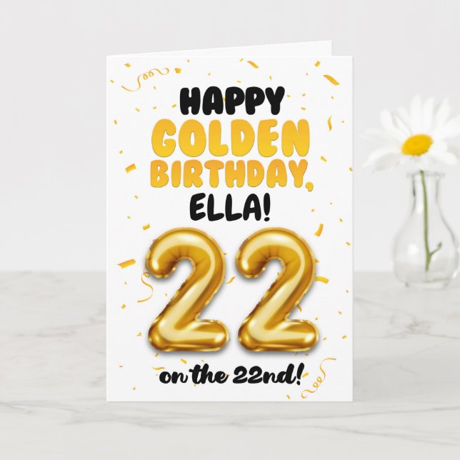 Happy Golden Birthday, 22nd Birthday Card  Kort (Liten växt)