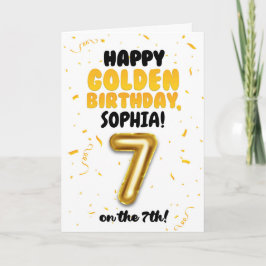 Happy Golden Birthday, 7th Birthday Card for Kids Kort