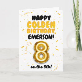 Happy Golden Birthday, 8th Birthday Card for Kids Kort