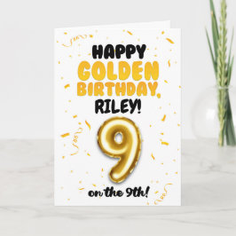 Happy Golden Birthday, 9th Birthday Card for Kids Kort