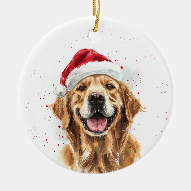 Happy Golden Retriever Dog Christmas Personalized Julgransprydnad Keramik (Framsidan)