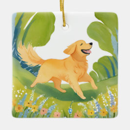 Happy Golden Retriever | Dog Watercolor Julgransprydnad Keramik