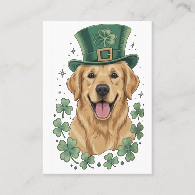 Happy Golden Retriever St. Patrick's Day  Visitkort (Framsida)