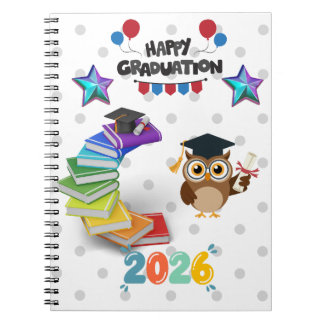 Happy Graduation 2026 - Cute Owl & Books Anteckningsbok
