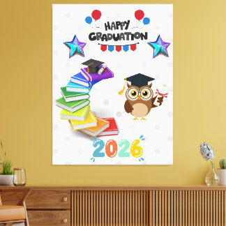 Happy Graduation 2026 - Cute Owl & Books Canvastryck