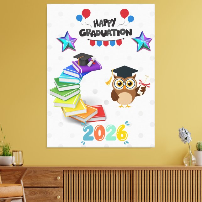 Happy Graduation 2026 - Cute Owl & Books  Canvastryck (Insitu (Vardagsrum))