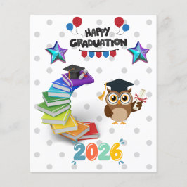 Happy Graduation 2026 - Cute Owl & Books Flygblad