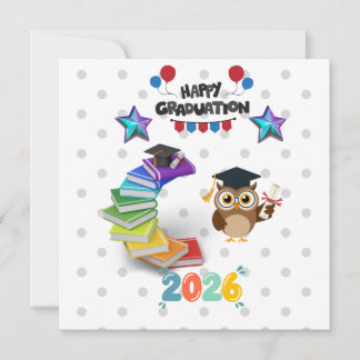 Happy Graduation 2026 - Cute Owl & Books Kort