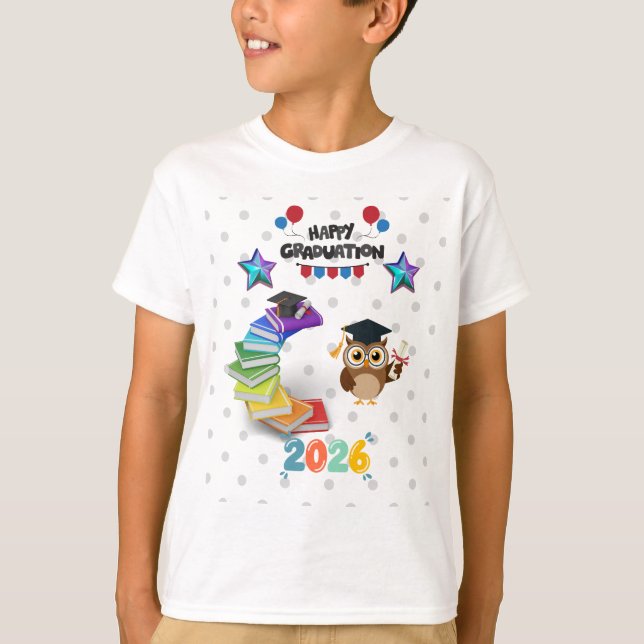 Happy Graduation 2026 - Cute Owl & Books  T Shirt (Framsida)