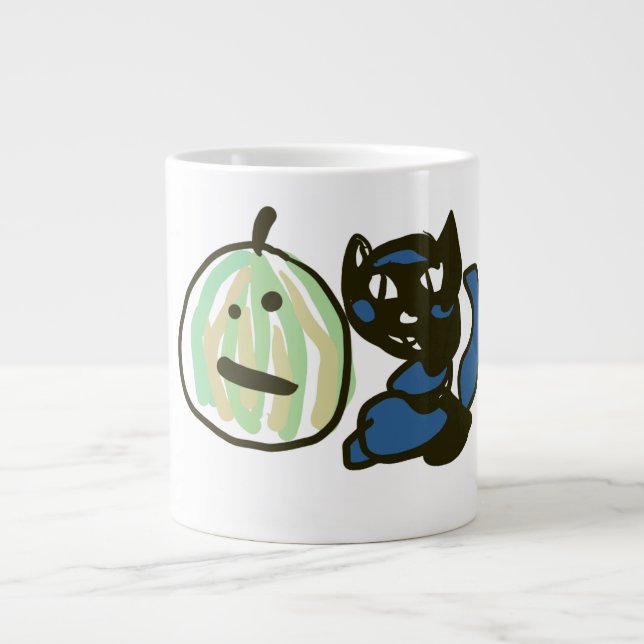Happy Green Jack o Lantern Black Cat  Jumbo Mugg (Framsidan)