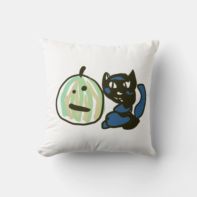 Happy Green Jack o Lantern Black Cat  Kudde (Framsida)