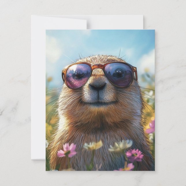 Happy Groundhog Day Cute Colorful Woodchuck  Julkort (Framsida)