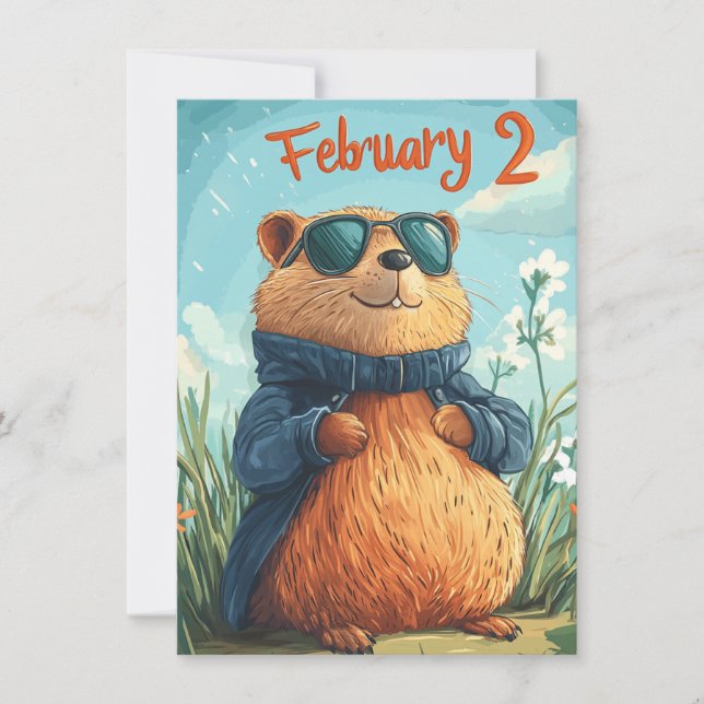 Happy Groundhog Day Cute Colorful Woodchuck  Julkort (Framsida)