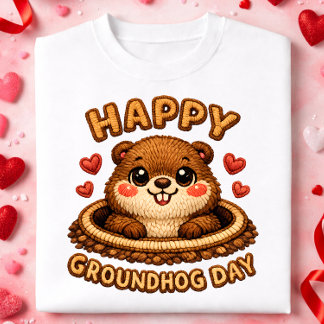 Happy Groundhog Day Cute Embroidery Groundhog Desi T Shirt