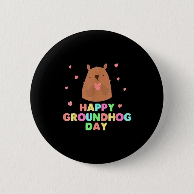 Happy Groundhog Day Funny Cute Ground Hog Animal L Knapp (Framsida)