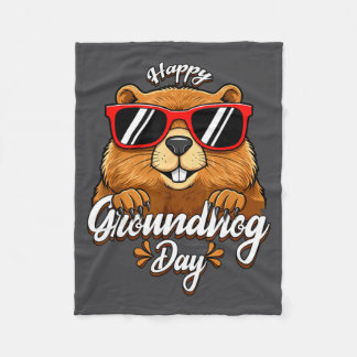 Happy Groundhog Day Funny Groundhog Sungles Cute K Fleecefilt