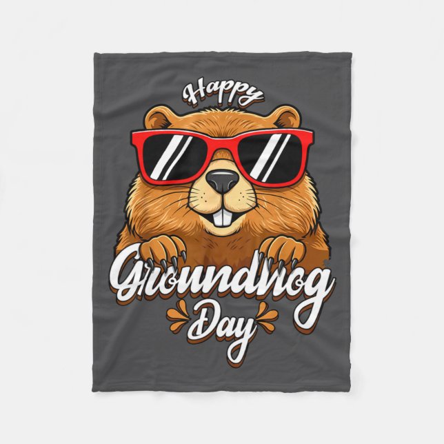 Happy Groundhog Day Funny Groundhog Sungles Cute K Fleecefilt (Framsidan)