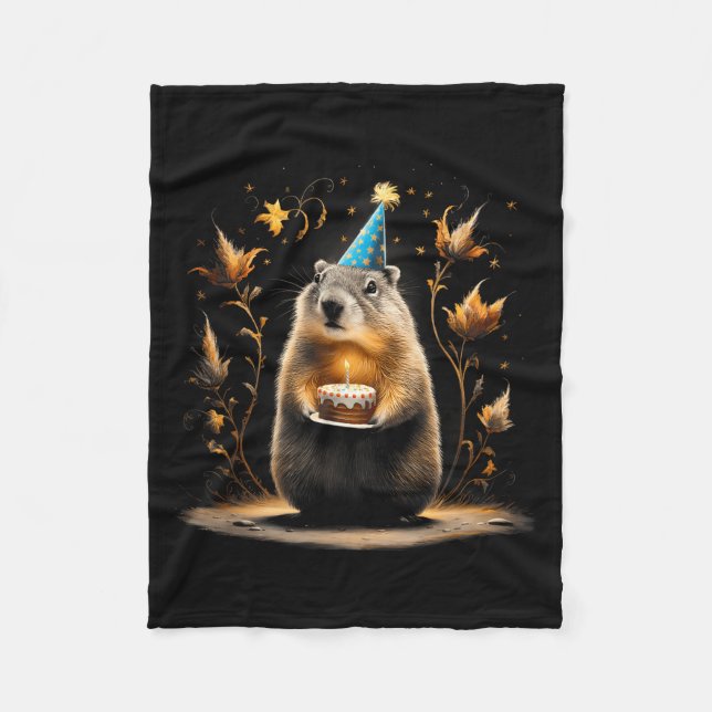 Happy Groundhog Day Ground Hog With Birthday Cake  Fleecefilt (Framsidan)