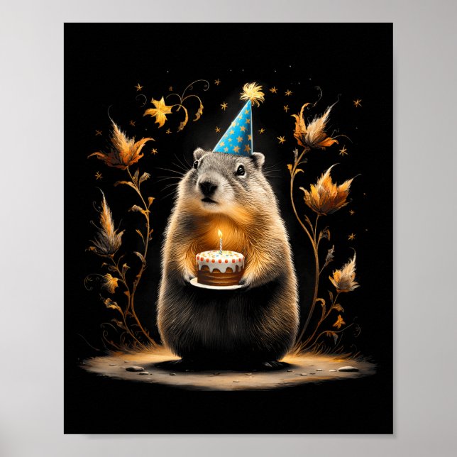 Happy Groundhog Day Ground Hog With Birthday Cake  Poster (Framsidan)