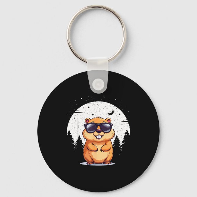 Happy Groundhog Day Ground Hog With Hat Animal Lov Nyckelring (Framsida)