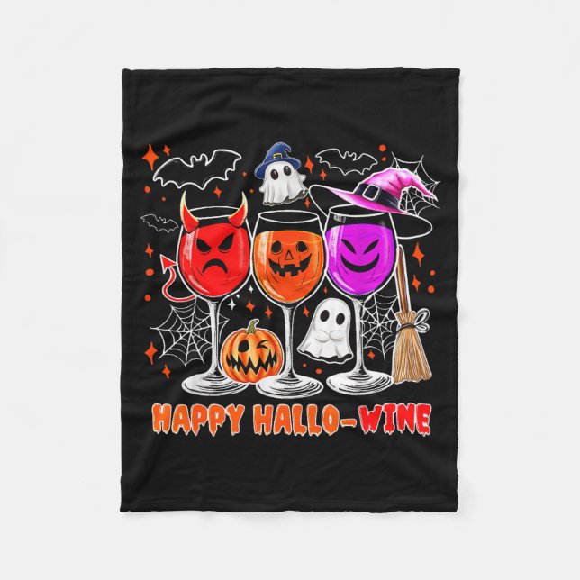 Happy Hallo-wine Funny Halloween Gl Wine Drinking  Fleecefilt (Framsidan)