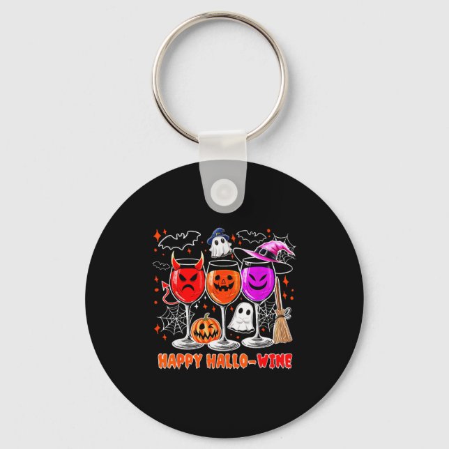 Happy Hallo-wine Funny Halloween Gl Wine Drinking  Nyckelring (Framsida)