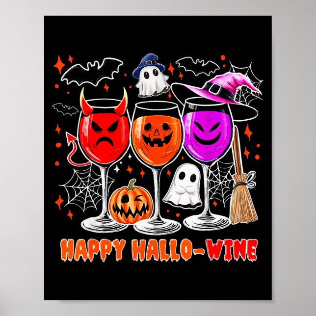 Happy Hallo-wine Funny Halloween Gl Wine Drinking  Poster (Framsidan)