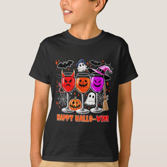 Happy Hallo-wine Funny Halloween Gl Wine Drinking  T Shirt (Framsida)
