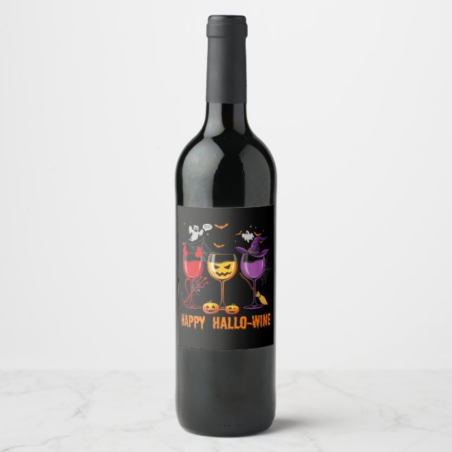 happy hallo-wine funny halloween glass wine drink vinflaska etikett (Framsida)