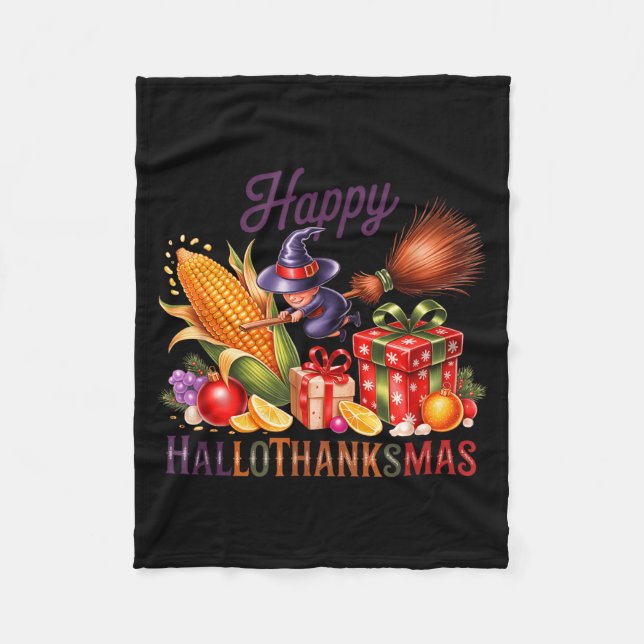 Happy Hallothankmas Witch Cornucoa  Fleecefilt (Framsidan)