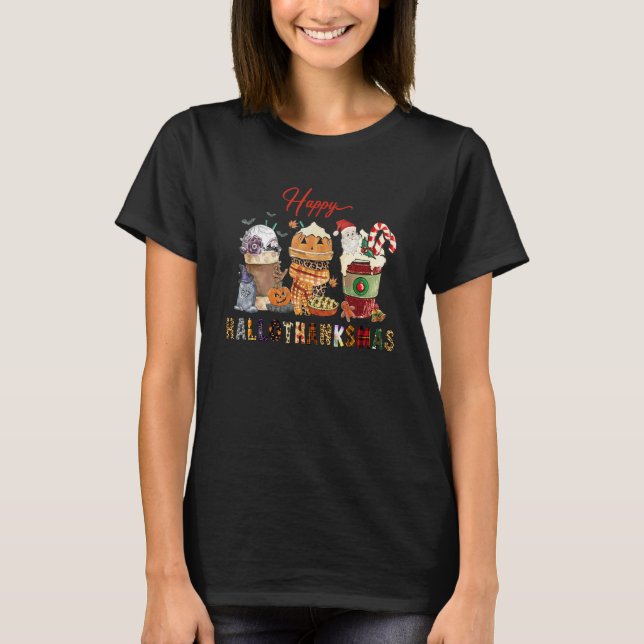 Happy Hallothanksmas Coffee   Fall Halloween Women T Shirt (Framsida)