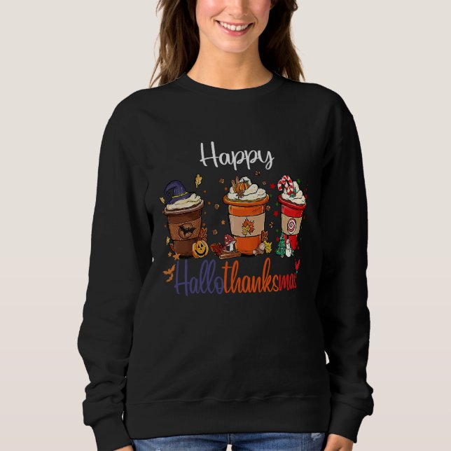Happy Hallothanksmas Coffee Halloween Thanksgiving T Shirt (Framsida)