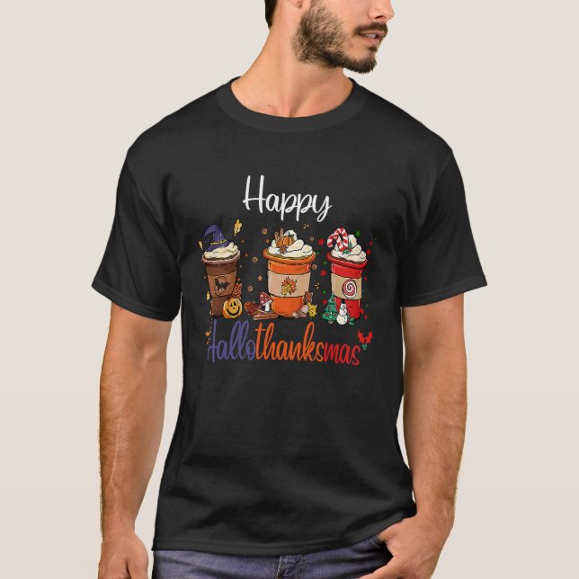 Happy Hallothanksmas Coffee Halloween Thanksgiving T Shirt (Framsida)