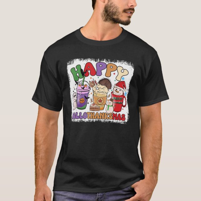 Happy Hallothanksmas Coffee Latte Halloween Thanks T Shirt (Framsida)