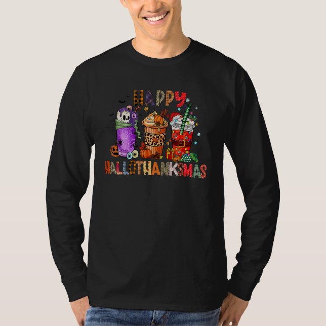 Happy Hallothanksmas Coffee Latte Halloween Thanks T Shirt (Framsida)