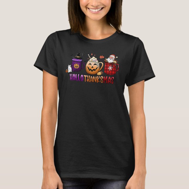 Happy Hallothanksmas Coffee Latte Halloween Thanks T Shirt (Framsida)
