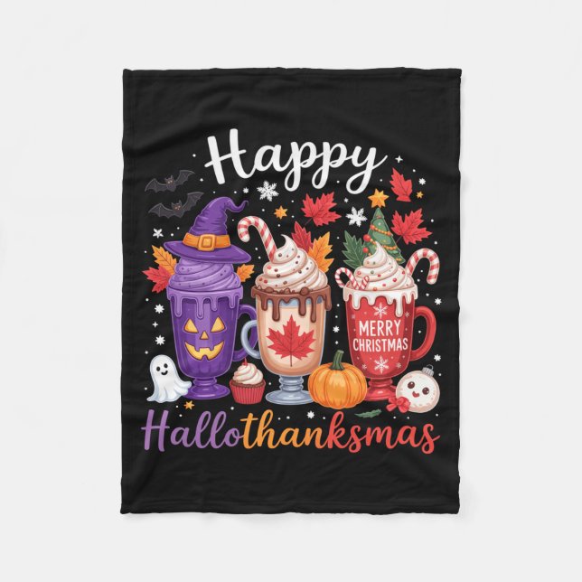 Happy Hallothanksmas Coffee Lover Halloween Merry  Fleecefilt (Framsidan)
