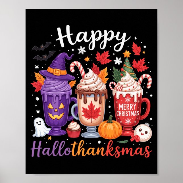 Happy Hallothanksmas Coffee Lover Halloween Merry  Poster (Framsidan)