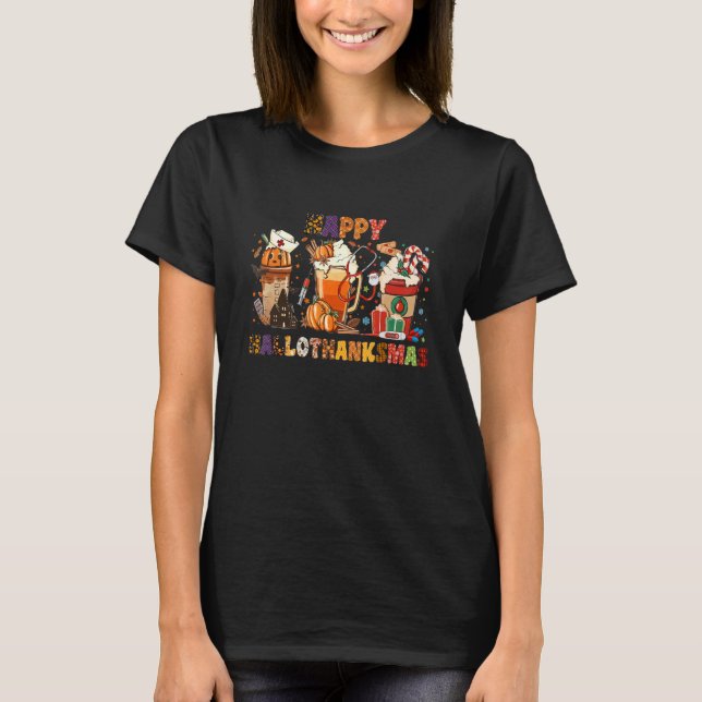 Happy Hallothanksmas Coffee Nurse Halloween Drink  T Shirt (Framsida)
