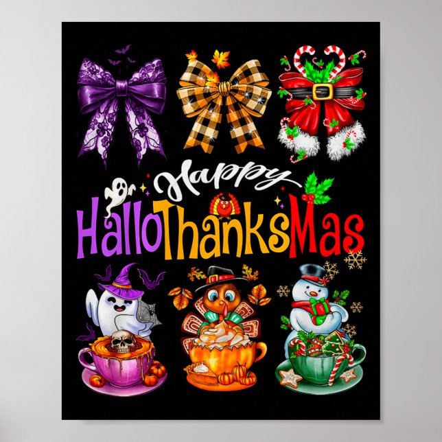 Happy Hallothanksmas Coquette Bow Coffee Latte Can Poster (Framsidan)