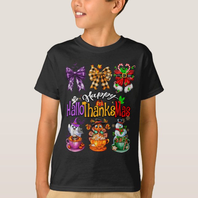 Happy Hallothanksmas Coquette Bow Coffee Latte Can T Shirt (Framsida)