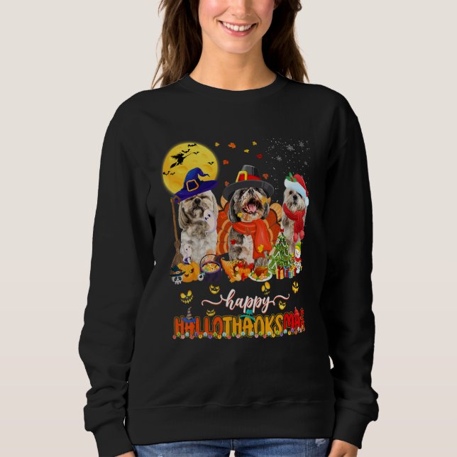 Happy Hallothanksmas Cute Shih Tzu Wizard Hat Turk T Shirt (Framsida)