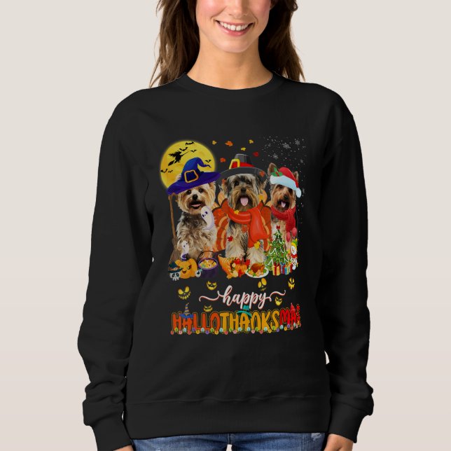 Happy Hallothanksmas Cute Yorkie Wizard Hat Turkey T Shirt (Framsida)