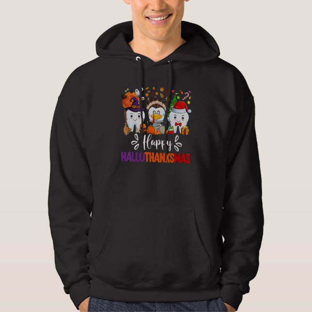 Happy HalloThanksMas Dental Boo Crew Dentist Assis Hoodie (Framsida)