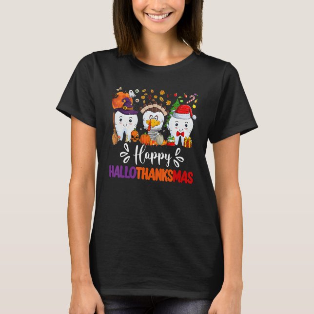 Happy HalloThanksMas Dental Boo Crew Dentist Assis T Shirt (Framsida)