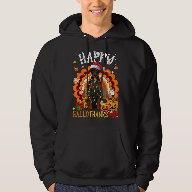 Happy Hallothanksmas Doberman Hoodie (Framsida)