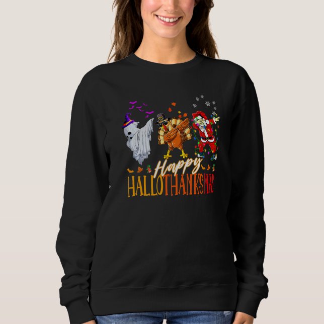 Happy Hallothanksmas Family Cute Ghost Turkey Sant T Shirt (Framsida)