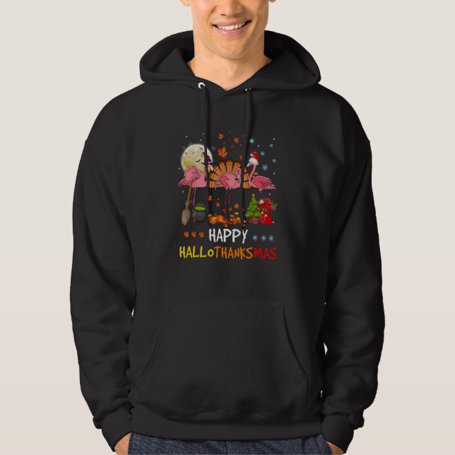 Happy Hallothanksmas Flamingo Thanksgiving Xmas Ha Hoodie (Framsida)