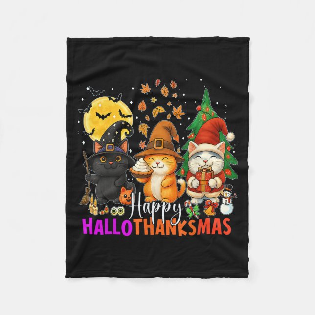 Happy Hallothanksmas Funny Halloween Thanksgiving  Fleecefilt (Framsidan)